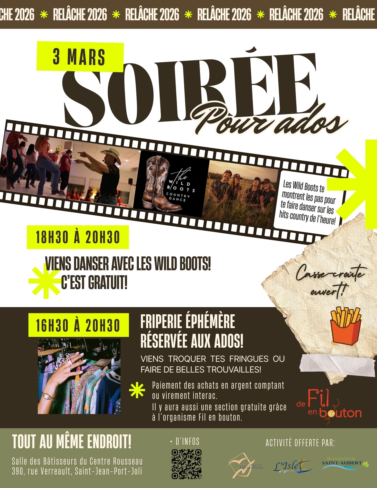 Soirée pour ados durant la relâche 2026 à Saint-Jean-Port-Joli